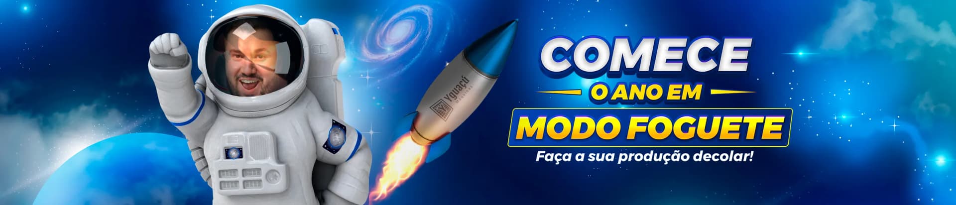 Banner da campanha Comece o ano no Modo Foguete