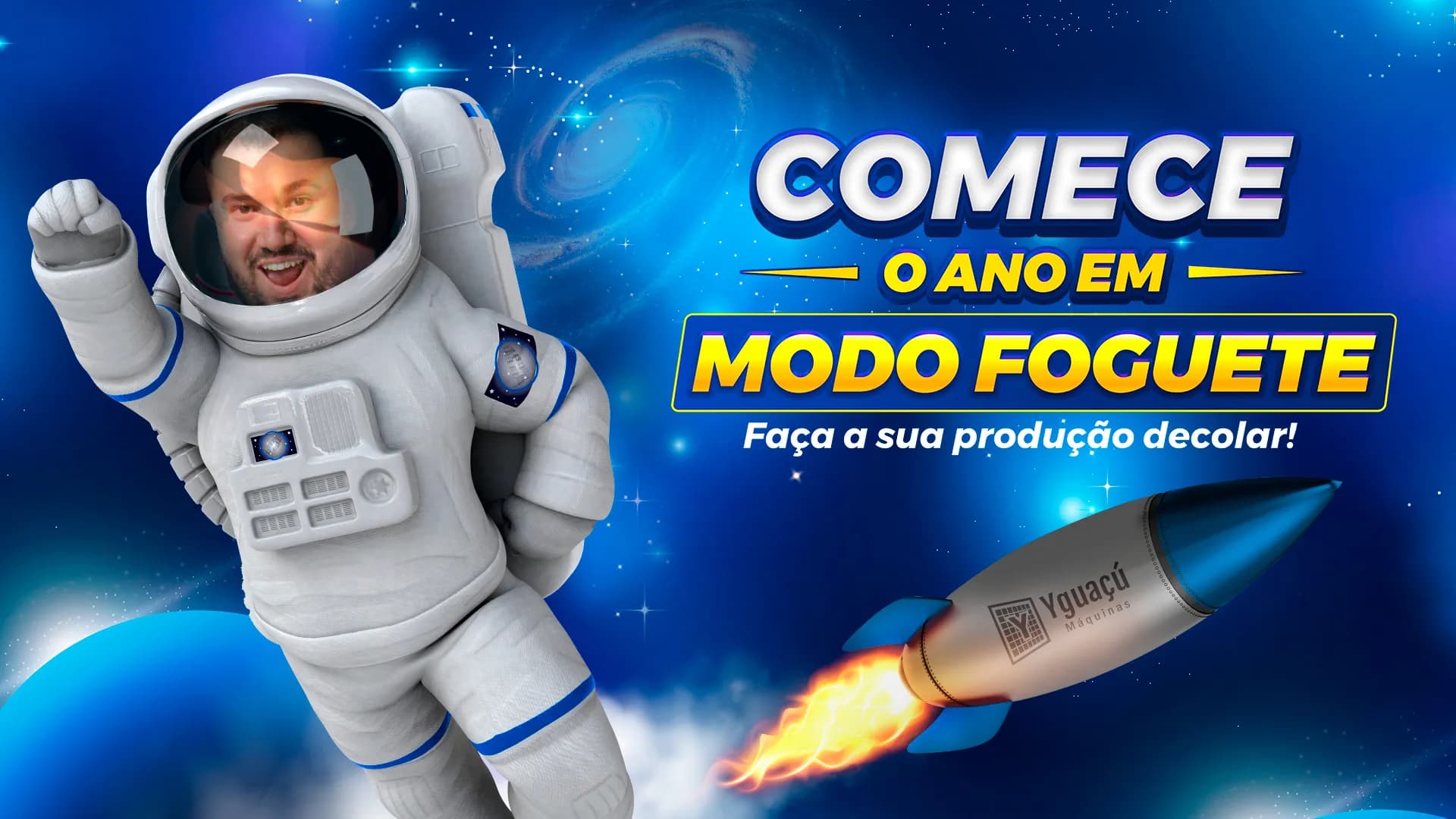 Banner da campanha Comece o ano no Modo Foguete